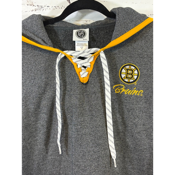 Men's NHL Gray Boston Bruins Hoodie S with Yellow Accents - Picture 4 of 6